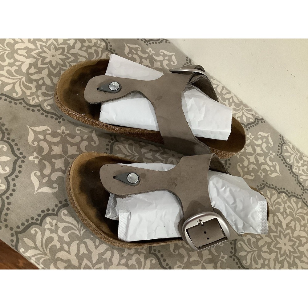 Birkenstock Gizeh Gray Sandals Silver Buckle Slides Girls Size 41